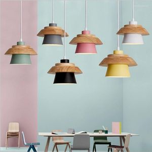 Lampes suspendues Lustre en aluminium en bois massif Chambre d'enfants Restaurant Bar Café Boutique Tête unique Macarons Nordic