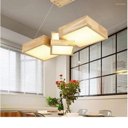 Lámparas colgantes Luces de combinación cuadradas de madera maciza Sala de estar Oficina Lámpara colgante de madera Bar Restaurante Lámpara japonesa 2023