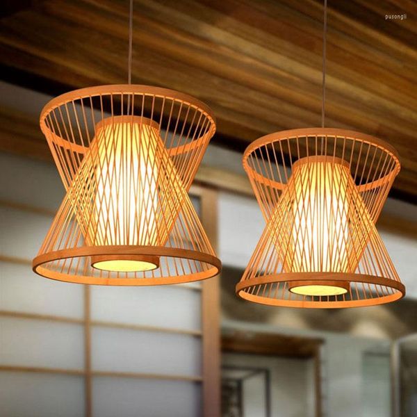 Lampes suspendues Asie du Sud-Est Bambou Lumières Vintage Salon Bar Restaurant Rétro Led Lampe Suspendue Suspension Luminaires À La Maison