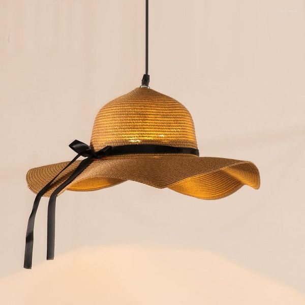 Lámparas colgantes sombrero de ratán tejido del sudeste asiático barra de luz moderna accesorios de restaurante decoración para sala de estar cocina lámpara de dormitorio nórdico