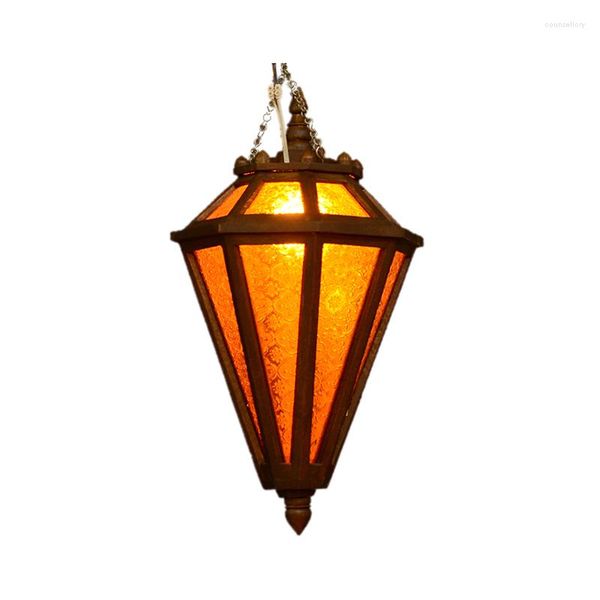 Lampes suspendues Style sud-est asiatique lustre en verre salon entrée à la main sculpture sur bois éclairage mur