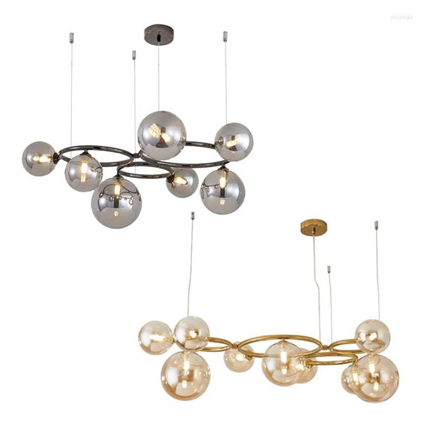 Lampes suspendues vitraux bulles LED lumières or suspendu pour plafond minimaliste rond Lustres moderne décor à la maison chambre