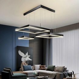 Lampes suspendues en acier inoxydable luxe carré plafond lustres lampe style nordique haut de gamme pour salle à manger chambre éclairage suspendu