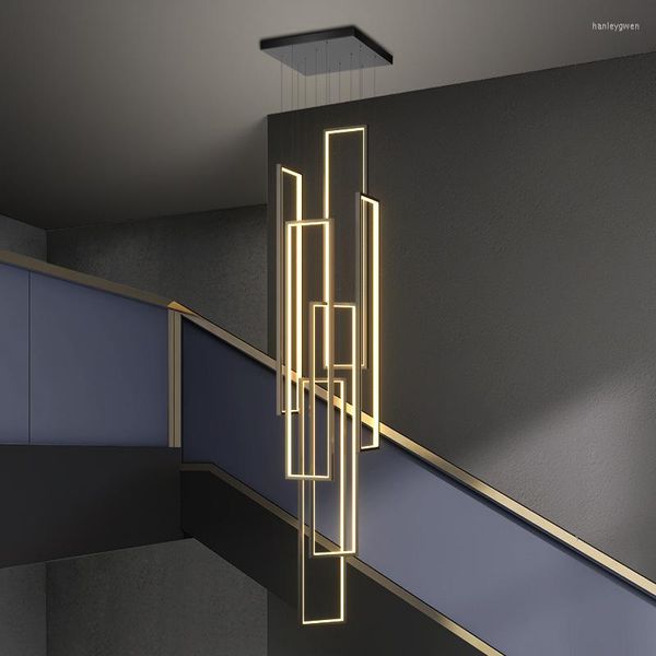 Lámparas colgantes Escalera Candelabro largo Moderno LED Minimalista Creativo Rectangular Villa Dúplex Nórdico Lujo Loft Sala de estar