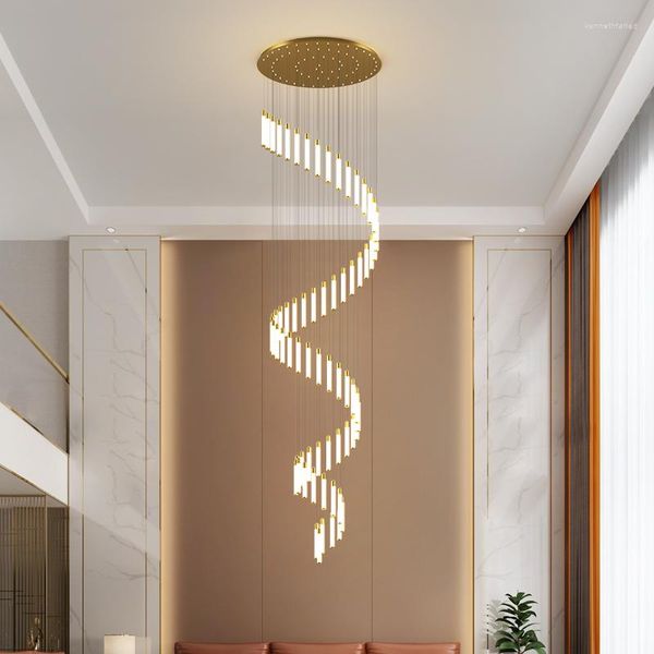 Lámparas colgantes Escalera Giratoria Sala de estar Moderna Simple Villa Apartamento Lámpara Decoración Hogar Luces colgantes Accesorio de iluminación