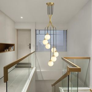 Lampes suspendues Escalier Long Lustre Nordique Moderne Salon Creative Restaurant Lampe Rotative G9 Verre Suspendu LightsPendant