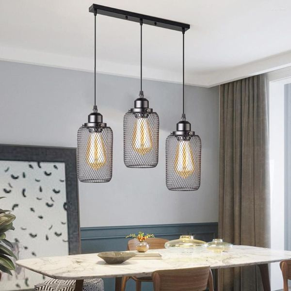 Lampes suspendues Forte Vintage Industrielle E27 Lumière Avec Filet Noir En Métal Rétro Fil De Fer Grillage Plafond Abat-Jour Cage Lampe Suspendue