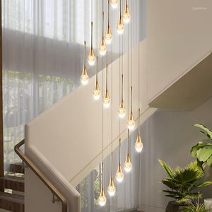 Lampes suspendues Style Lustre En Cristal Lumière Bague En Or Éclairage Suspendu Creative Lampe LED Luminaires Intérieur Long Escalier