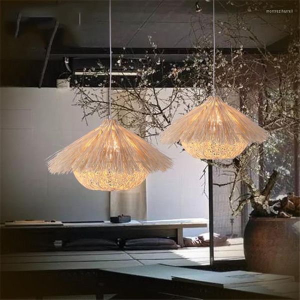 Lampes suspendues Le nid d'oiseau Lampe à modeler Tissé à la main Lumières en rotin Restaurant Chambre à coucher Balcon Suspension