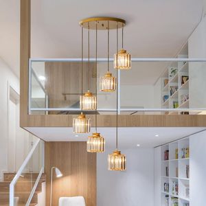 Hanger lampt de spiraalvormige trap kroonluchter moderne minimalistische holte creatieve duplex villa trap kristal Noordse lampspender