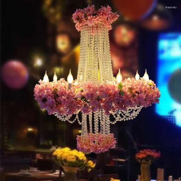 Lampes suspendues Thème Restaurant Fleur Rose Décoration Romantique Lumière Simulation Florale De Mariage Banquet Hall Plante Lustre