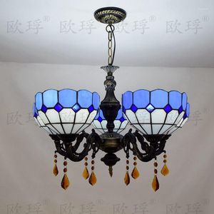 Hangende lampen Tiffany Barokke mediterrane gebrandschilderde glas gesuspendeerde armatuur E27 110-240V kettinglichten voor huisstal