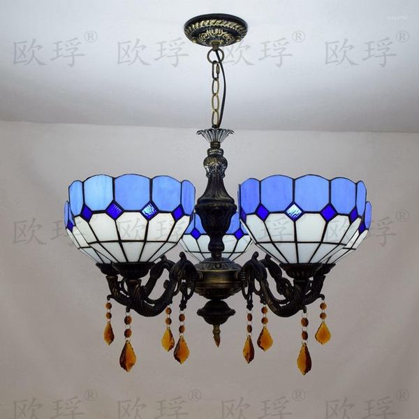 Lampes suspendues Tiffany Baroque Méditerranéen Vitrail Luminaire Suspendu E27 110-240V Chaîne Lumières Pour La Maison Salon Salle À Manger