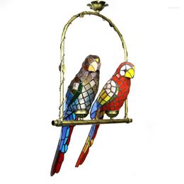 Hanglampen Tiffany Parrots Drop Lamp Vintage European Bird Dining Table Bar Restaurant Suspensie Licht L62902