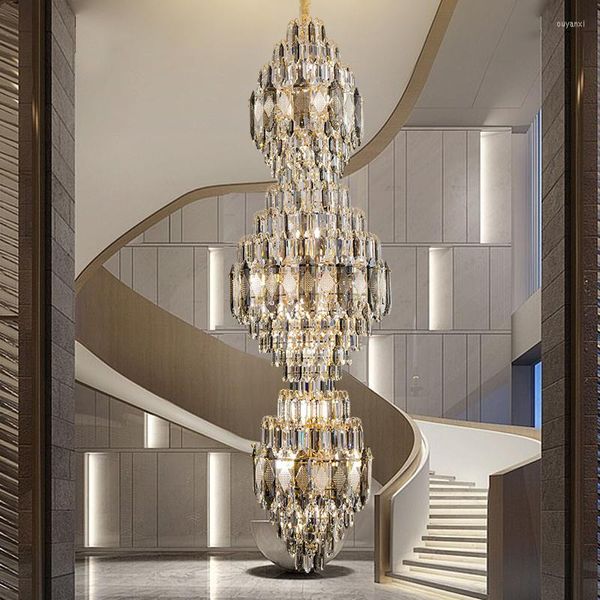 Lampes suspendues Villa Salon Lampe En Cristal El Lobby Lustre Duplex Étage Moyen Creux Simple Escalier En Colimaçon Long LOFTER
