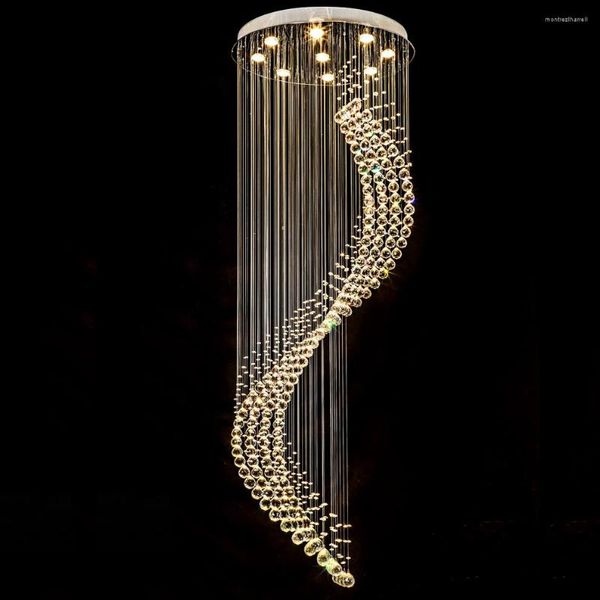 Lampes suspendues Villa Escalier Lobby Lustres LED Minimalisme Moderne Éclairage Restaurant Lampe En Cristal Long Lustre Luminaire ZG8016 #