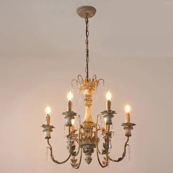 Lampes suspendues Vintage 6 têtes français bois art lustre lumière design salon lampe salle à manger chambre café cuisine pendentif