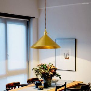 Lampes suspendues Vintage cuivre lampe interrupteur rotatif or Triangle Pot Restaurant lait thé boutique luminaires simples E27