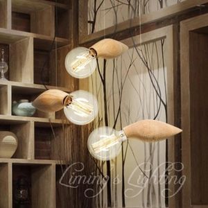 Lámparas colgantes Vintage Edison Madera de roble Luces de madera E26 / e27 Portalámparas para sala de estar Excluyendo bombillas
