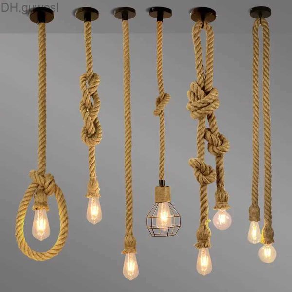 Pendants lampes vintage corde de chanvre lustre vintage attic industriel créative style rural edison ampoule décoration de maison yq240410