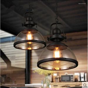 Hanglampen Vintage Ijzer LED Verlichting Loft Industriële Keuken Hanglamp Voor Eetkamer Decor Thuis Verlichtingsarmaturen Glazen lampenkap