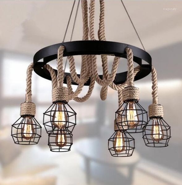 Lámparas colgantes Luces vintage Cuerda Lámpara de bombilla Edison Accesorios modernos Iluminación Led Tubo de hierro industrial Luz antigua Araña Loft