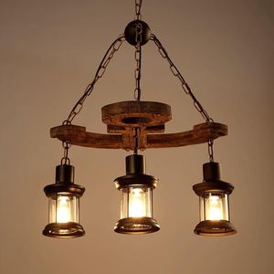 Lampes suspendues Vintage Loft Pays Bois Lustre Lumière Lanterne En Verre Rétro Lampe Suspendue Pour Café Magasin de Vêtements