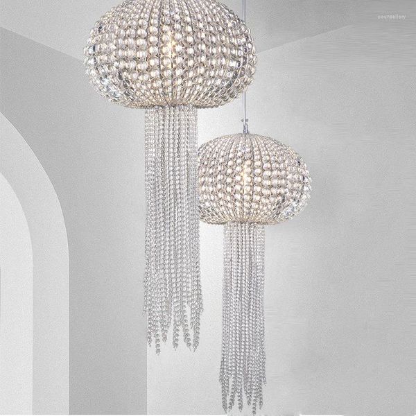 Lámparas colgantes Vintage Luxury Crystal Araña LED Cálido Blanco Atenuación Iluminación Comedor Dormitorio Decoración Creativa Medusa Diseño Accesorio