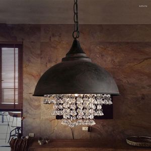 Lampes suspendues Vintage en métal et cristal lumières D33cm noir couleur rustique style de ferme suspendu pour cuisine île salle à manger