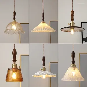 Lampes suspendues Vintage nordique en bois verre LED luminaires éclairage à la maison chambre salon à côté de la lampe en cuivre lampe à main Luminaria