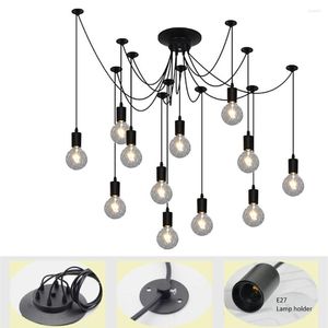 Hanglampen vintage retro industriële zwarte spin kroonluchter e27 edison lamp diy plafond licht hangende lamp verstelbare draad