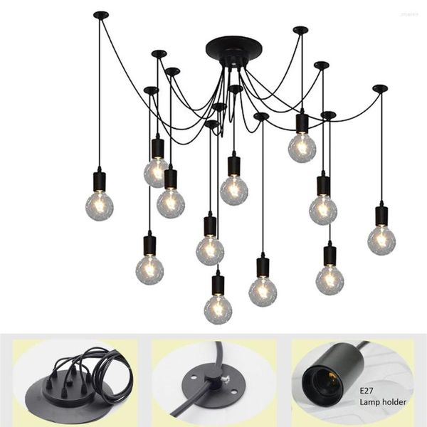 Lámparas colgantes Vintage Retro Industrial Black Spider Chandelier E27 Edison Bombilla DIY Luz de techo Lámpara colgante Alambre ajustable