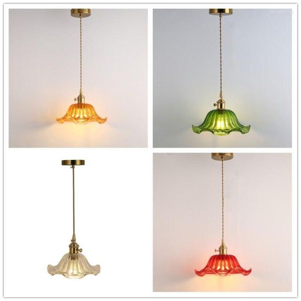 Lampes suspendues Vintage rouille couleur verre abat-jour en laiton avec bouton interrupteur lampe personnalité créative cuivre à côté de la lumière