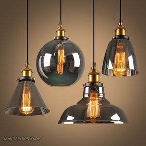 Lampes suspendues Vintage lampe en verre gris fumé suspension nordique AC85-265V E27 lumière ambre luminaire de cuisine LuminairePendant