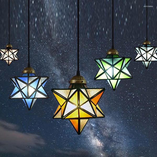 Lampes suspendues Vintage Star Lights Tiffany Vitrail Éclairage Plafond Maison Allée Couloir Lampe Suspendue Cuisine Suspension Luminaire