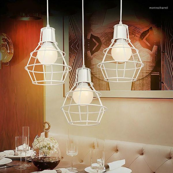 Lampes suspendues !! Vintage fer forgé Cage lampe fil E27 support Base petite lumière 110v 220v Loft travail