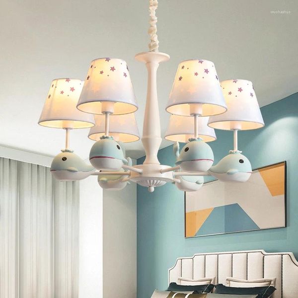 Lampes suspendues Baleine Chambre d'enfant Lustre Garçon Personnalité méditerranéenne Creative Fille Dessin animé LED Protection des yeux Lampe de chambre