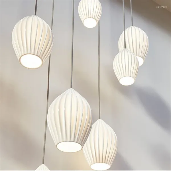Lámparas colgantes de cerámica blanca, luces de diseño, candelabros LED, decoración para sala de estar, lámpara para niños, dormitorio