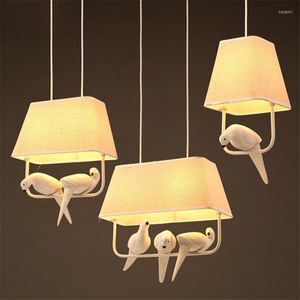 Lámparas colgantes, lámpara de pájaro nórdico de arte de tela de luz blanca para habitación de niños, restaurante, cocina, decoración Le 110v 220v