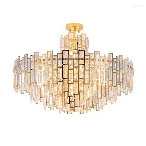 Lámparas colgantes Venta al por mayor Lujo Contemporáneo Moderno Decorativo Gota de lluvia K9 Cristal de oro Luz semi empotrada para sala de estar Araña