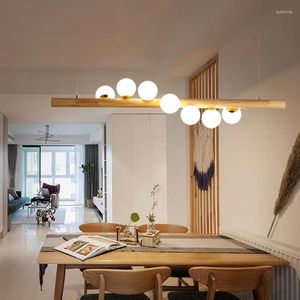 Lampes suspendues en bois LED lampe pendante nordique magique haricots lumières pour salle à manger café bar cuisine chambre décor