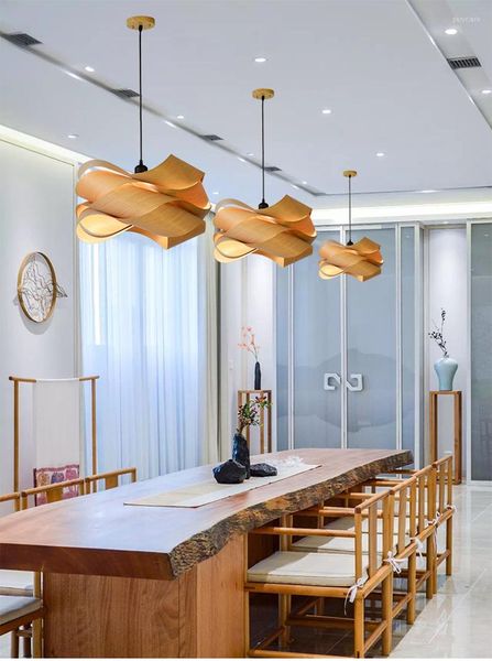 Lámparas colgantes Barra de luces de piel de madera DIY Lámpara Led creativa Loft moderno Accesorio de iluminación de cocina nórdica
