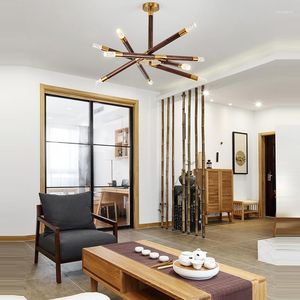 Lampes suspendues lampe bâton en bois pour cuisine îlot salon bureau décoration moderne chevet noyer tuyau luminaires