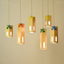 Hanglampen houten led -lichten voor eetkamer kleurrijke kinderen hanglamp houten lampenkap hanging verlichting bollen gratis