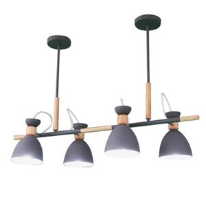 Lámparas colgantes Luces LED de madera con pantalla de metal blanco para comedor Nordic Gray Cord Hanglamp Dry Kithen Suspensión Montaje colgante