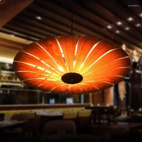 Lámparas colgantes Chapa de madera Pantalla de corteza Accesorio de luz Japonés Coreano Nórdico Rústico Arte creativo Lámpara colgante Luminaria Diseño