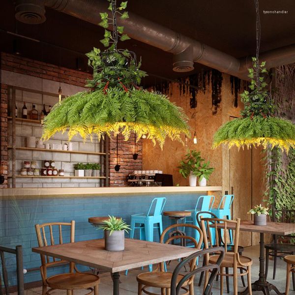 Lámparas colgantes Araña de simulación de hierro forjado para restaurantes Bar Homestay Plantas verdes Iluminación LED Decoración Tema musical Lámpara vintage