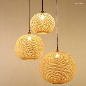 Lampes suspendues ZK50 E27 bambou tissage sphérique lustre éclairage décoration Art Pipeline lampe à la main et rotin 30 CM