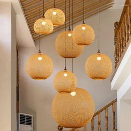 Lámparas colgantes ZK50 Araña de bambú tejida a mano Decoración de la habitación Iluminación Dormitorio Sala de estar Comedor 90-260V