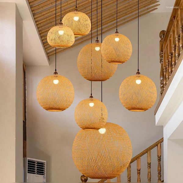 Lampes suspendues ZK50 Lustre en bambou tissé à la main Décoration de la chambre Éclairage Chambre Salon Salle à manger 90-260V